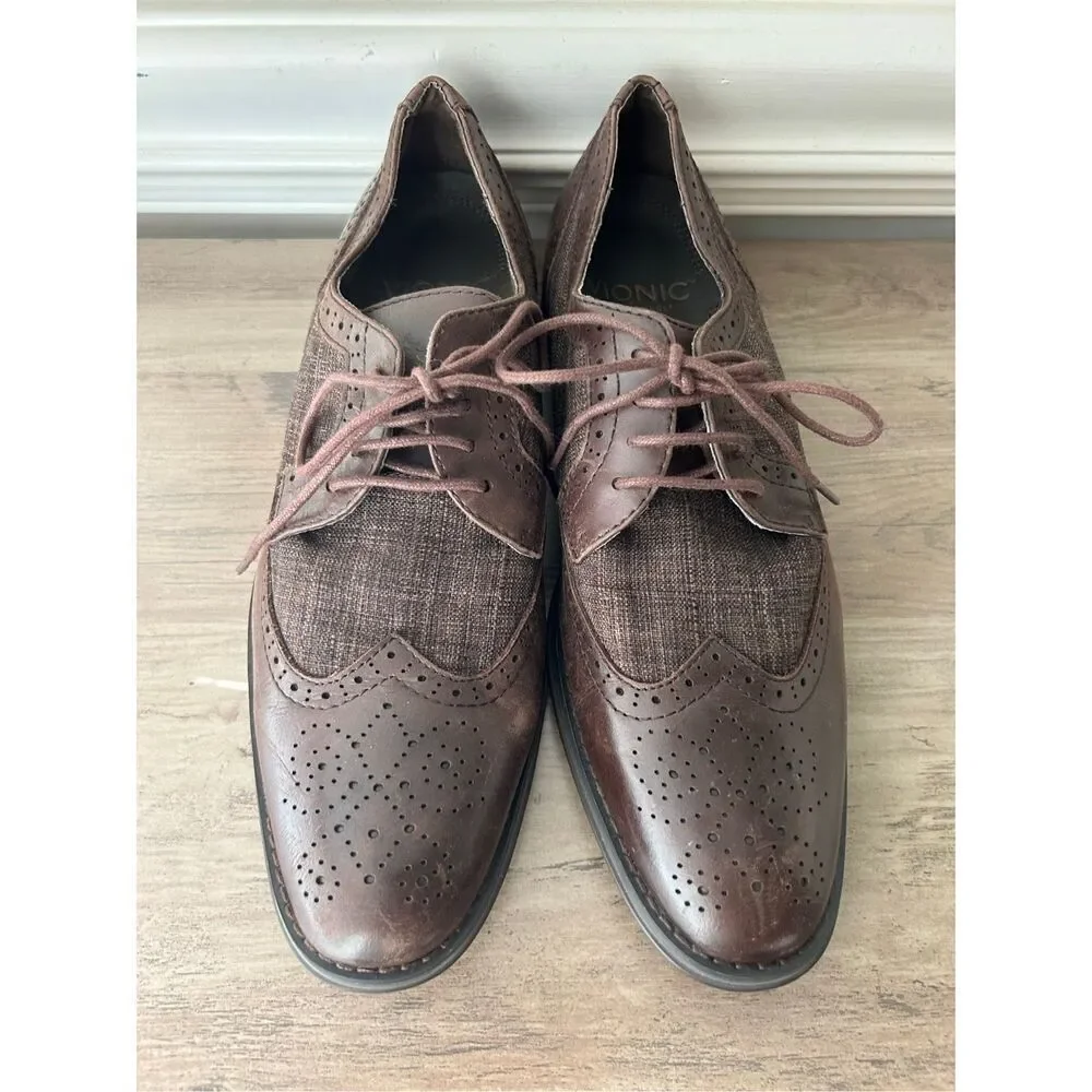 Vionic Oxford Roth men's lace-up dress wingtip in chestnut sz 10 comfort career